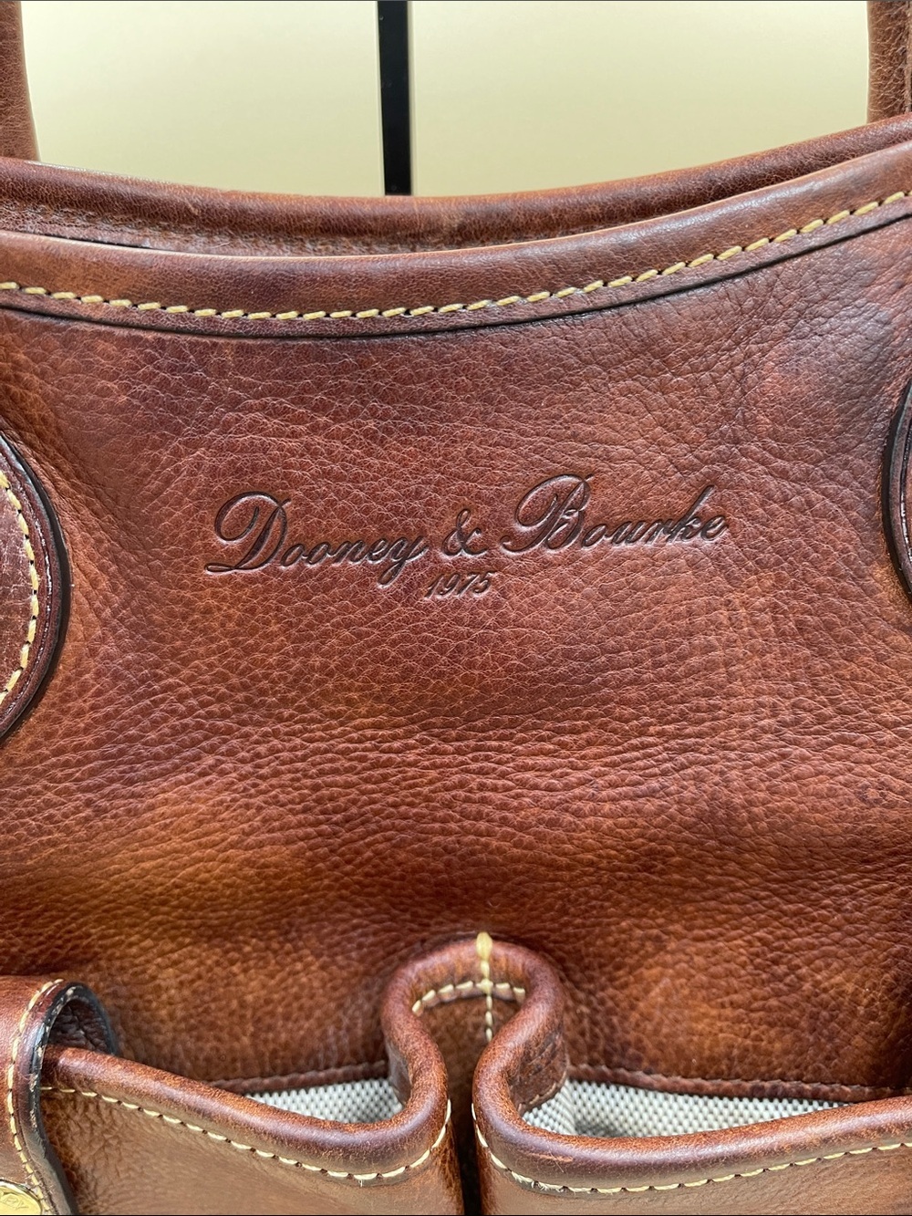 Dooney & Bourke Brown Florentine Vacchetta Leather Dual-Pocket Tote - Picture 2 of 8